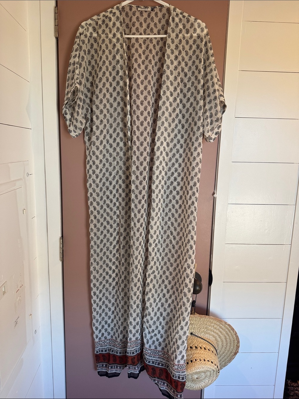 Only Cream Kimono with Black Paisley and Rust Border